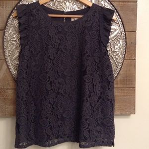 LOFT - Lace Ruffle Sleeve Top